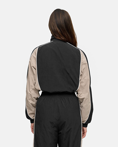 Women's Custom Logo Windbreaker Women’s Full <b>Zip</b> Tracksuit with Funnel Neck & Contrast Piping Little Crinkle Fabric - Product Image 3
