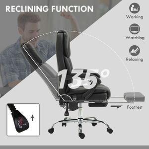 Sedia da Ufficio Direzionale con Massaggio a Vibrazione a 6 Punti, in Pelle PU, Riscaldata, Reclinabile, Altezza Regolabile, Stile Contemporaneo, Nera, con Rotelle - Product Image 6