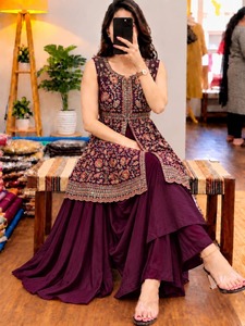 Shivam Hub Blue Floral Sharara Suit <b>Women</b> Loose Fit Cotton Quick Dry Elegant All Seasons <b>Kurta</b> Palazzo Embroidered Ethnic Outfit - Product Image 5