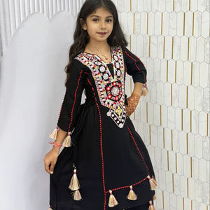 <b>Girls</b>' Clothing Set Pure Soft Cotton <b>Salwar</b> <b>Kameez</b> Wedding Mirror Work Multi-Thread Embroidery Full-Length Sleeves 6-11Yr - Product Image 1