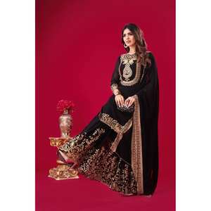 Magnifique Salwar Kameez en polyester pour mariages, ensemble haut-bas et dupatta avec broderie lourde et travail de fils de sequins - Product Image 3