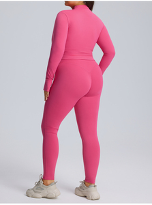 Ensemble de sport 3 pièces pour femme grande taille avec logo personnalisé, écologique, respirant, pour l'extérieur et la gym : soutien-gorge de sport, leggings et veste zippée ajustée pour le yoga - Product Image 6