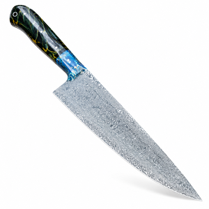 Couteau de cuisine personnalisable à lame droite en acier Damas avec manche en résine colorée, haute qualité, OEM, cadeau DIY pour les parents - Product Image 1