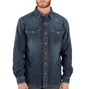 Camisa de Mezclilla para Hombre, Manga Larga, Color Sólido, Estilo Casual, Cierre de Botones, Cuello Clásico, Corte Regular, Tela de Algodón Lavado - Product Image 4