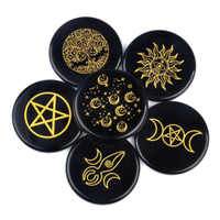Sous-verre en cristal de qualité supérieure, plaque symboles en obsidienne noire : Déesse de la Lune, Arbre de Vie, Étoile, Soleil – Meilleur cadeau, décoration intérieure
