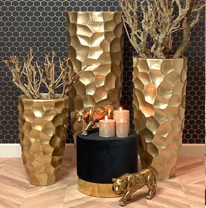 Luxury tall gold white <b>vases</b> with a rectangular tiled shimmer finish. Elegant floor decor. Available at wholesale prices. - Product Image 5