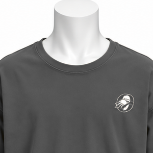 T-shirt à manches longues gris anthracite en coton épais, coupe oversize à épaules tombantes, délavage vintage, unisexe, style streetwear - Product Image 3