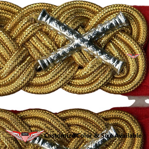 KEW Premium - Par de hombreras cosidas de Mylar trenzado dorado personalizadas, con reverso rojo, elegantes, para uniforme alemán, ecológicas, estilo vintage - Product Image 2