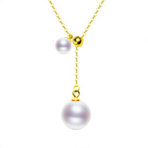 Collar con Colgante de Perla Akoya de Agua de Mar Japonesa con Cadena Doble en Forma de Y de Oro de 18K, Brillante - Product Image 5