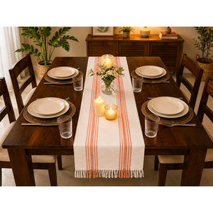Premium Linen Striped <b>Table</b> <b>Runner</b> | Decorative Fringed Dining <b>Table</b> <b>Runner</b> for Home, Hotel & Wedding - Product Image 1