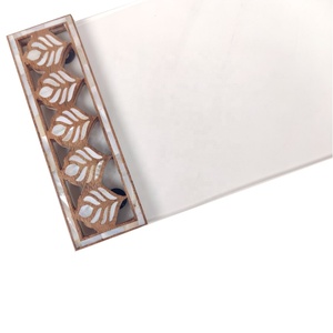 Bandeja rectangular de madera con incrustaciones de madreperla para servir con base acrílica, bandeja artesanal de lujo para cenar, regalar, decoración del hogar - Product Image 3