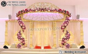 Hindu Wedding Temple Mandap Ganesha Design Portable Fiber Material Customized Size Golden Carved Pillars for Indian Weddings USA - Product Image 3