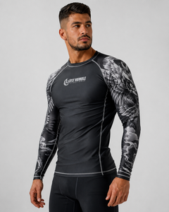 Fly Humble Sportswear Men's Full Sleeve Rash Guard Digital Print Breathable Quick Dry <b>Compression</b> <b>Shirt</b> Seamless Fusing <b>Black</b> - Product Image 6
