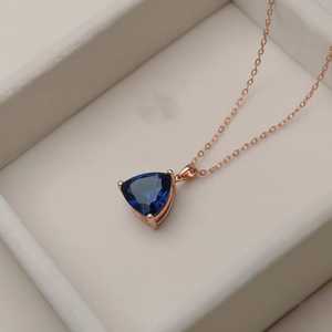Trillion Cut Blue Sapphire Pendant 925 Sterling <b>Silver</b> 14K Gold Plated Dainty Pendant September Birthstone Jewelry - Product Image 6