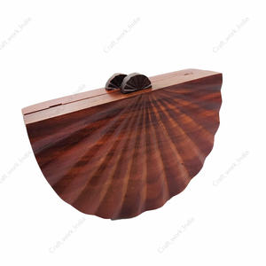 Handcrafted Fan Shape Wooden Clutch <b>Bag</b> <b>for</b> <b>Women</b> Designer Evening Party Wedding Statement Hard Case Wooden Purse - Product Image 2