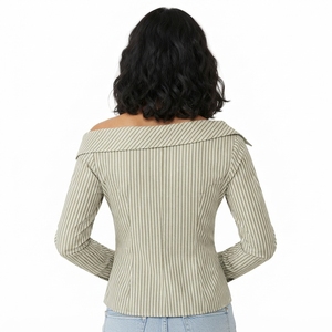 Blusa <span class=keywords><strong>de</strong></span> Mujer con Hombros Descubiertos, Asimétrica, con Abertura Frontal y Manga Acampanada, Elegante, Casual, Moda Urbana, Venta al Por Mayor - Product Image 3
