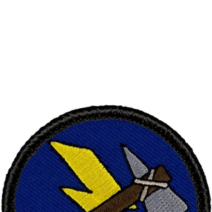 Custom Embroidered Circular Patch with Yellow Arrow and Spear Design <b>Sew</b>-On Fabric Badge Cut Style Iron-On Garment Use - Product Image 5
