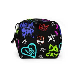 Sac de sport à imprimé graffiti style néon avec fermeture éclair, grande capacité, sac de voyage décontracté, sac de sport, motif noir multicolore - Product Image 2
