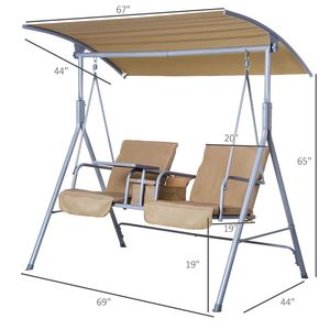 Dondolo da Esterno Beige per 2 Persone con Tettuccio Regolabile, Tavolino e Console Portaoggetti per Patio - Product Image 3