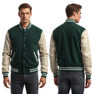 Veste universelle en laine mélangée respirante de qualité supérieure pour l'hiver, style universitaire décontracté avec manches contrastées en similicuir - Product Image 4