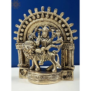 Escultura de latón Durga Maa hecha a mano de 5 pulgadas (Sherawali Maa) hecha en la India, artículo pequeño Maa - Product Image 3