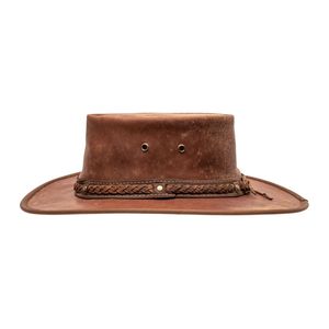 Compre un Sombrero Outback de Cuero Genuino Tan con Corona Perforada y Correa de Barbilla de Cuero Trenzado - Product Image 3