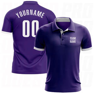 Chemises de golf pour hommes 100% polyester, logo personnalisé, évacuation de l'humidité, coupe athlétique, extensible dans 4 directions, violet et blanc - Product Image 4