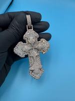 Pendentif Croix en Moissanite VVS certifiée GCI IDGL, testée au testeur de diamants, en Argent 925 plaqué Or 18K, sertie griffe, Luxe Hip Hop