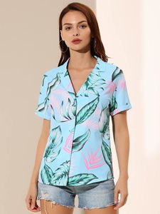 Blusa Corta de Verano para Mujer, Estilo Hawaiano, con Estampado Floral, 100% Algodón Tejido, Cuello en V, Manga Corta, con Botones - Product Image 6