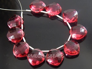 Perles de cristal en verre faites à la main, forme coussin facetté, coupe coussin, couleur rose vif, motif cœur, pour la fabrication de bijoux - Product Image 3