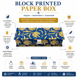Handcrafted <b>Biodegradable</b> Art <b>Paper</b> Block Printed Boxes Featuring Elegant Artisan Prints for Gifting Storage Stylish Home Decor - Product Image 6