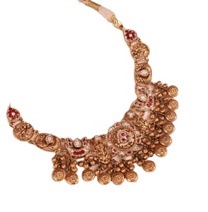 Conjunto de Collar Tradicional Indio en Tono Dorado con Pendientes a Juego, Estilo Templo, Joyería Festiva para Bodas y Celebraciones - Product Image 2