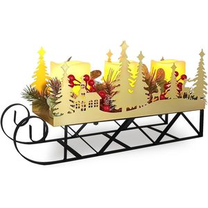Candelabro LED Natalizio con Timer, Decorazione Centrotavola Dorata a Forma di Albero e Slitta, Candela Decorativa per Feste - Product Image 1