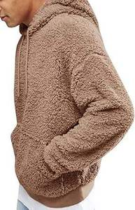 Sweat à capuche Sherpa oversize pour homme, pull en polaire chaud d'hiver, décontracté, couleur unie, anti-boulochage, tricoté, coupe ajustée - Product Image 5