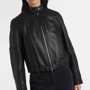 Chaqueta de cuero personalizada para mujer con cremallera en los puños, abrigo informal, chaqueta de motociclista de piel de oveja premium OEM para mujer, varios modelos - Product Image 6