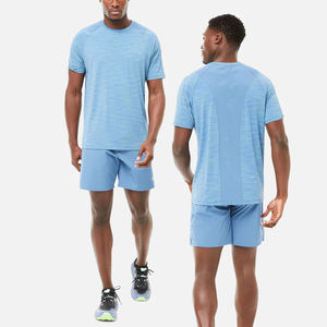 Prix de gros – Ensemble short et t-shirt pour homme, été, en Spandex/Coton, séchage rapide, style décontracté streetwear, motif jacquard, manches courtes - Product Image 6