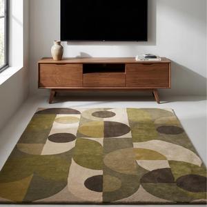 Modern Classic Abstract Geometric Wool Area <b>Rug</b> Green Beige Rectangle Floral Pattern <b>Flat</b> Pile Hand Tufted Carpet Living Room - Product Image 1