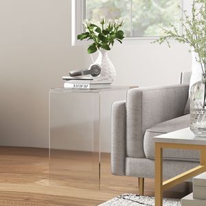 Tavolino Moderno in Acrilico Trasparente 53x30x53 cm con Bordi Arrotondati, Tavolino a Cascata per Uso Domestico con Spazio di Archiviazione da 30 cm - Product Image 6