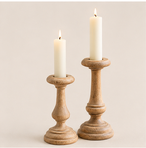 Wholesale Handcrafted Solid Mango Wood Pillar <b>Candle</b> Holder <b>Set</b> Rustic Farmhouse Decorative Candlestick Stands For Home Decor - Product Image 1