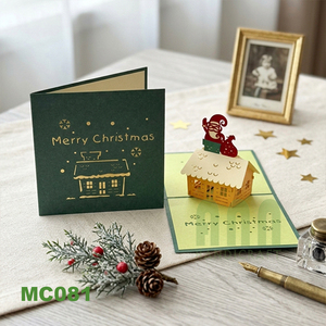 Tarjeta de Felicitación Navideña 3D Pop-Up Hecha a Mano ANN HANDICRAFT, Diseño de Chimenea de Techo de Santa, Origen Hanoi, Estilo Bosque Invernal, Venta al Por Mayor - Product Image 3