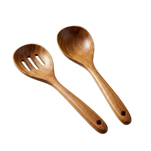 Ensemble de cuillères de service en bois de teck naturel, prix d'usine, résistantes à la chaleur, écologiques, ustensiles de cuisine en bois - Product Image 1