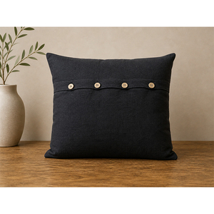 Housse de coussin en lin de qualité supérieure avec détail bouton décoratif |   Housse de coussin texturée jaune moutarde pour la décoration de la maison et des hôtels - Product Image 3