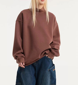 Sweat-shirt oversize à col montant unisexe, couleur unie, pull à manches régulières en molleton tricoté, idéal pour l'automne - Product Image 4