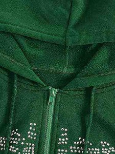 Vente en gros Sweat à capuche d'hiver pour homme en molleton respirant 370 grammes, délavé à l'acide, style streetwear, avec strass, effet usé, zippé, coupe oversize et courte - Product Image 4