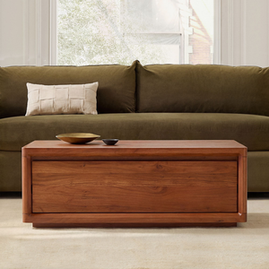 Mesa de Centro Moderna Minimalista de Madera de Teca Sólida Premium para Sala de Estar con Cajón de Almacenamiento Oculto y Estructura Resistente - Product Image 6