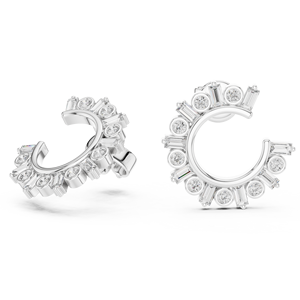 Boucles d'oreilles pour femmes en or 18 carats avec diamants de laboratoire, pierres synthétiques rondes brillantes et taille baguette, tendance, certifiées IGI - Product Image 2
