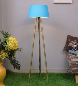 Lampadaire en coton turquoise, base métallique, vente en gros, fabricant de lampes sur pied, abat-jour en tissu personnalisé, OEM ODM - Product Image 3