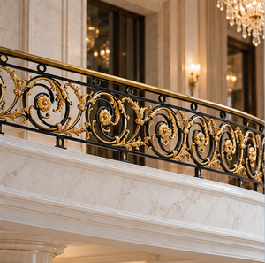 Rampe d'escalier en bronze à motifs d'acanthe, balustrade pour hôtels de luxe, villas, escaliers courbes, élégant intérieur architectural Jansons - Product Image 1