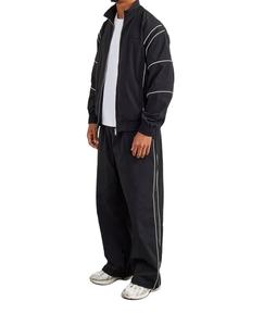 Conjunto de 2 piezas de chándal vintage con cremallera, cortavientos ligero y holgado para hombre, de nailon liso con cinta. - Product Image 3