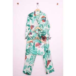 Nuevo Conjunto de Pijama de Algodón 100% con Estampado Floral Romántico Vintage, Camisa y Pantalón, Suave, Transpirable, de Secado Rápido, Cintura Elástica - Product Image 6